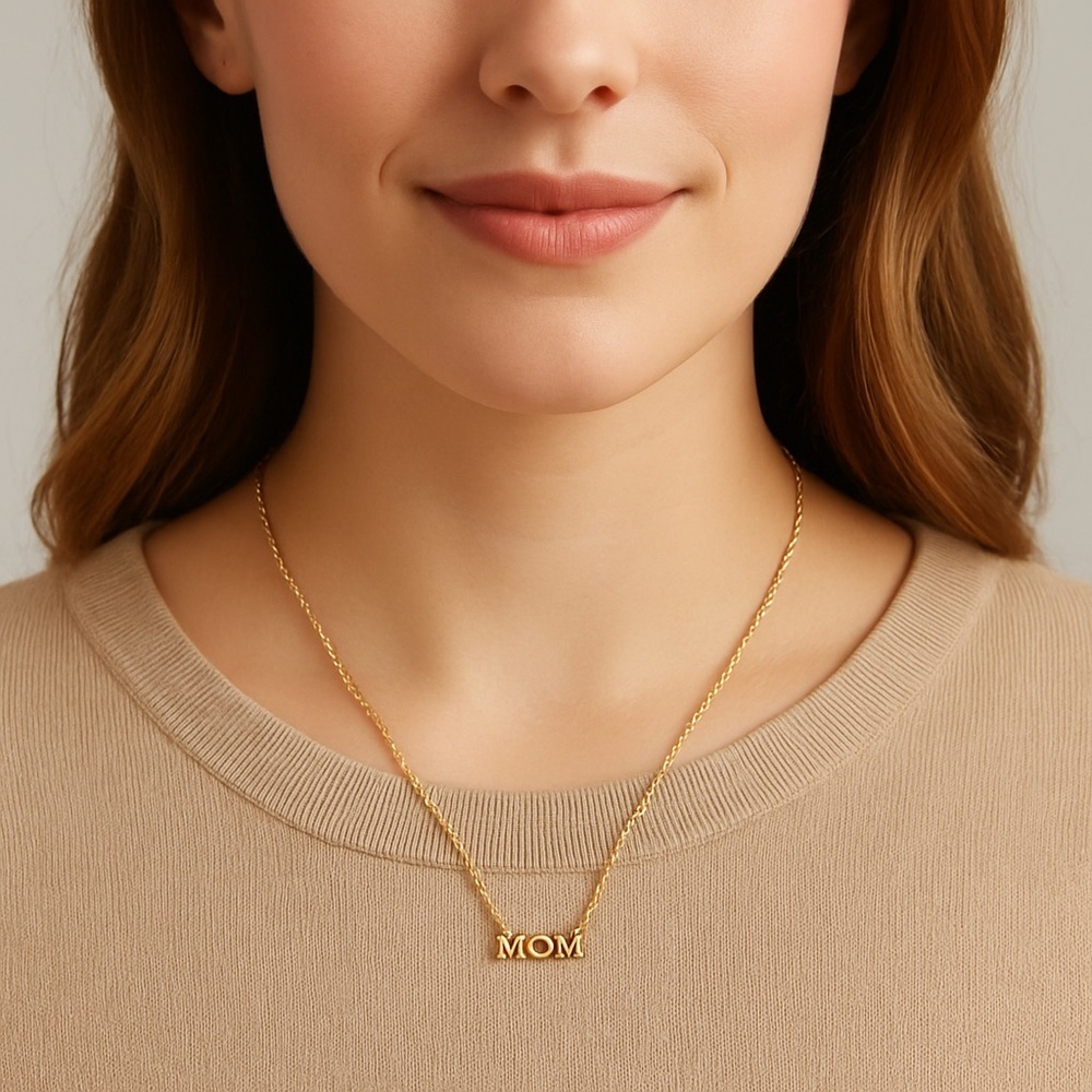 New Arrivals MOM Pendant Necklace – Gold Tone with Adjustable Chain